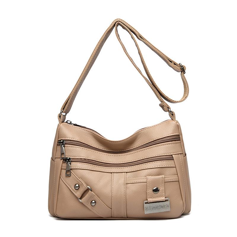 Crossbody Bag, Middle-aged Fashionable and Simple Women's Bag Soft Leather Large Capacity Multi-compartment Single-shoulder Bag
