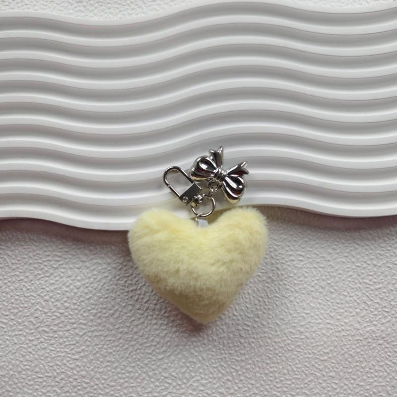 Sweet Plush Heart Bowknot Keychain Pendant Lovely Hanging Decorations Keyring Charm for Purse Bag Backpack Handbag