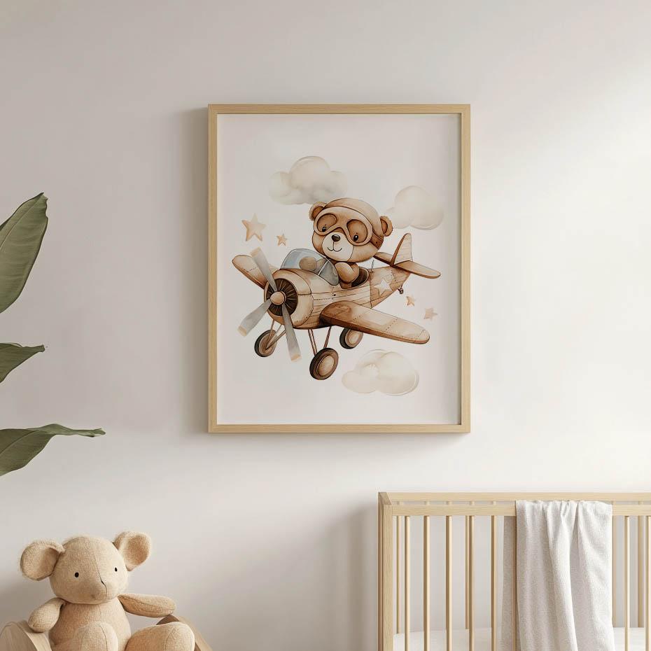 Plakat Latajacy Miś Plakat Latajacy Miś, 30X40 Cm, Rama Aluminiowa Złota, Papier Matowy 230 Gsm