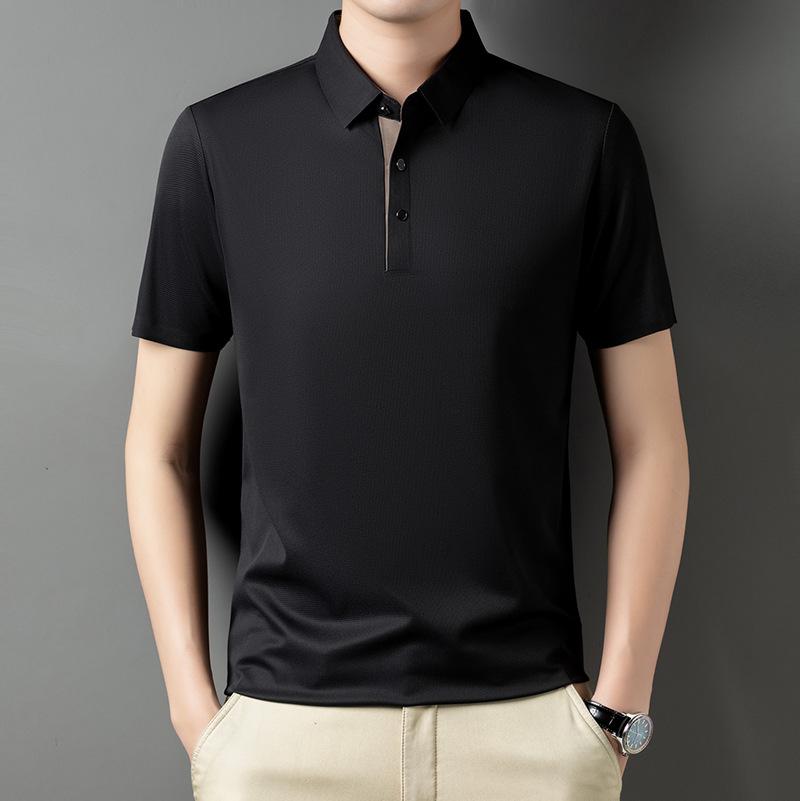 

Мужская летняя рубашка с коротким рукавом из ледяного шелка, деловая повседневная, универсальная 4XL чёрный