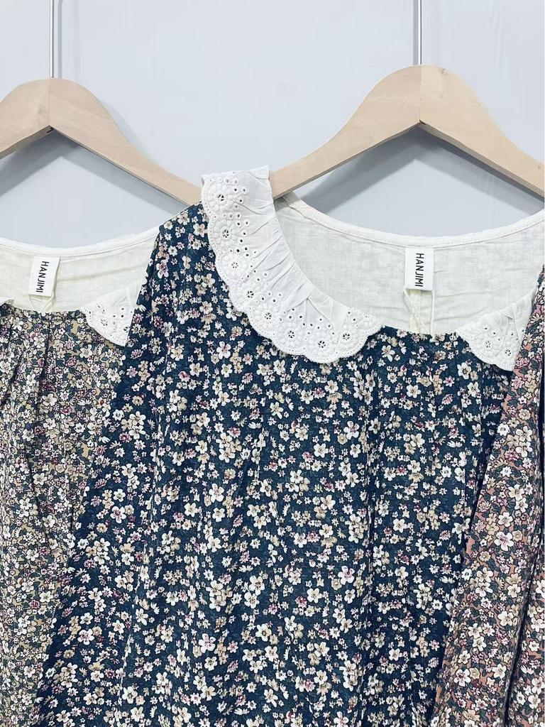 2026 Spring Women's Japanese Doll Collar Floral Cotton Dress, Loose Fit.
