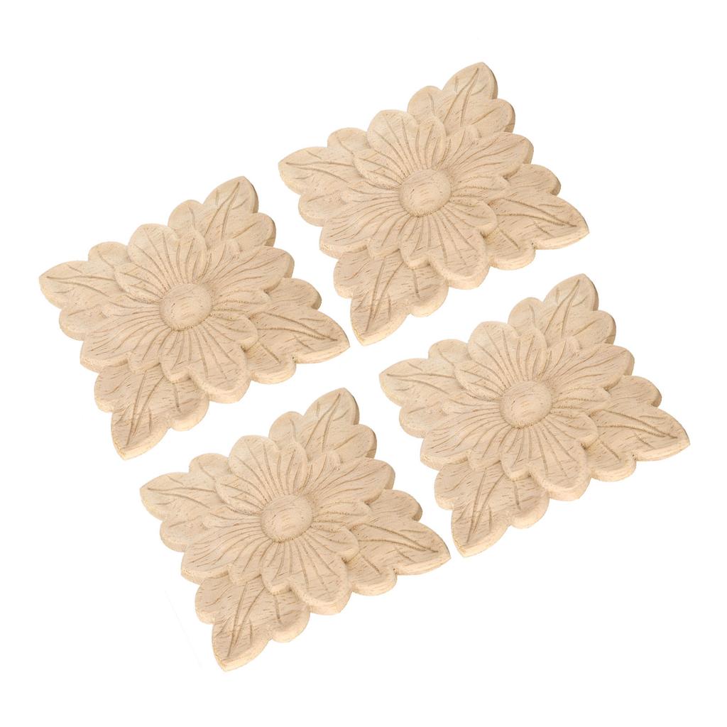 4Pcs Beautiful Flower Pattern Wood Carved Applique Furniture Decoration Garden Door Accessories