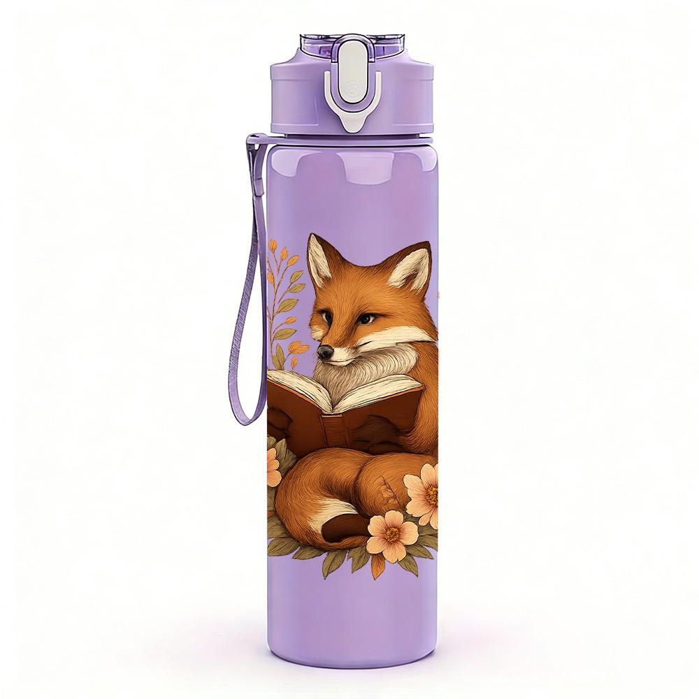 1PC Autumn Floral Fox Portrait 750ml Color Plastic Sports Water Bottle Leakproof Flip Straw Lid Suitable for Sports Office Home Use