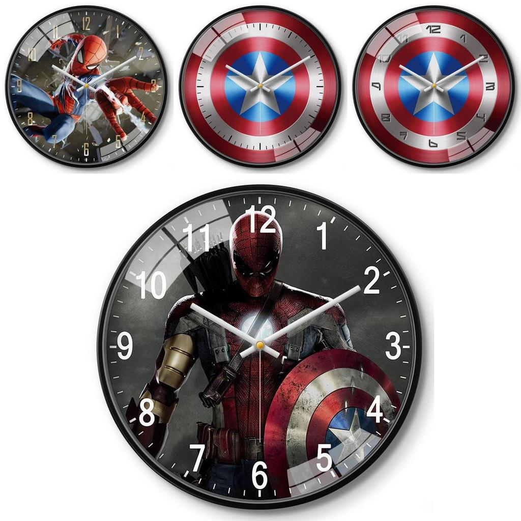 Marvel Captain America Iron Man Spider-Man Muster Wanduhr für Kinderzimmer Dekoration