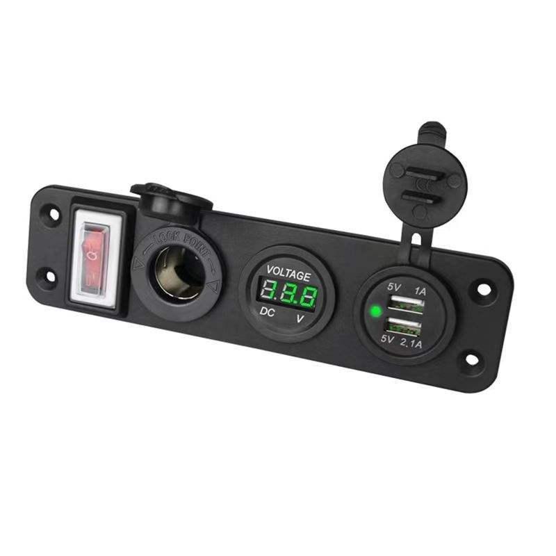 Car Usb Socket Panel With Dual Usb Charger Voltmeter And Power Outlet Waterproof For Vehicle Marine Rv Digital Devices
