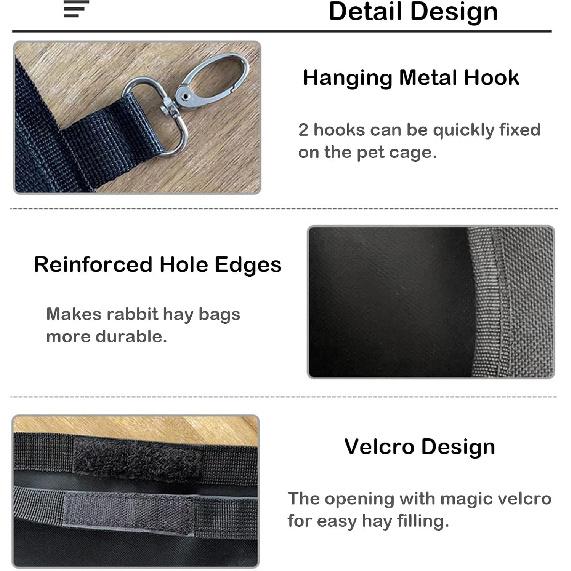 Rabbit Hay Feeder Bag, Large Capacity Rabbit Hay Bag Small Animal Hanging Hay Bag 600D Oxford Cloth Bunny Hay Feeder Bag for Rabbits Guinea Pigs