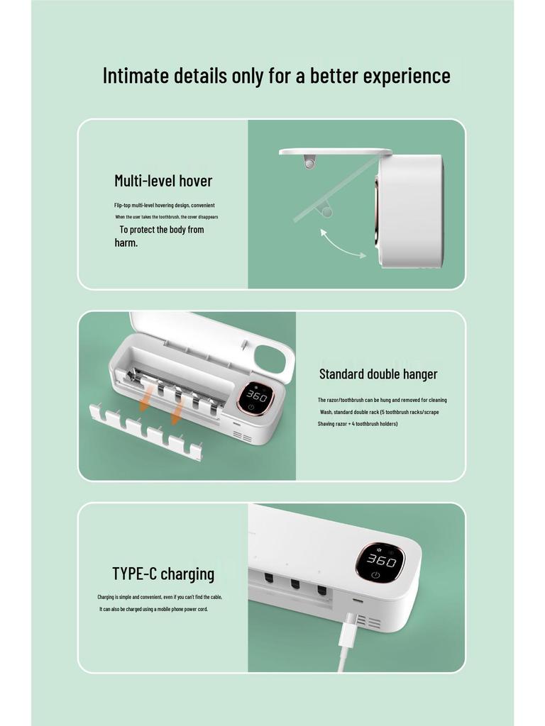 UV Smart Toothbrush Sterilizer with Charger and Razor Rack