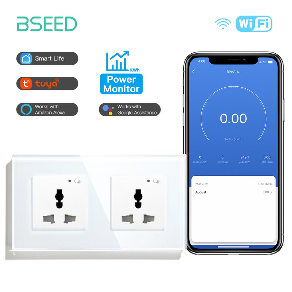 BSEED Wifi Multi-Function Socket Smart Universal Power Socket Wall Electric Socket Tuya Smart Life Google Alexa Voice Control