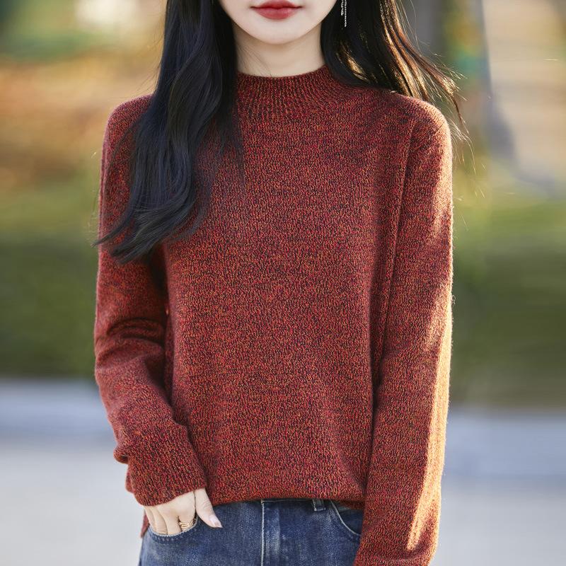 First-line Ready-to-wear Skin-friendly Velvet Half-turtleneck Sweater for Women In Autumn and Winter New Style Floral Yarn Thickened Base Sweater