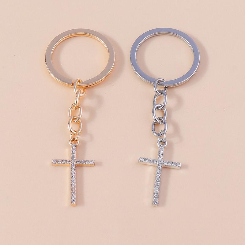 Luxury Rhinestone Crystal Cross Keychain Religious Key Ring Pendants for Key Holder Women Girls Handbag Charms DIY Jewelry Gifts