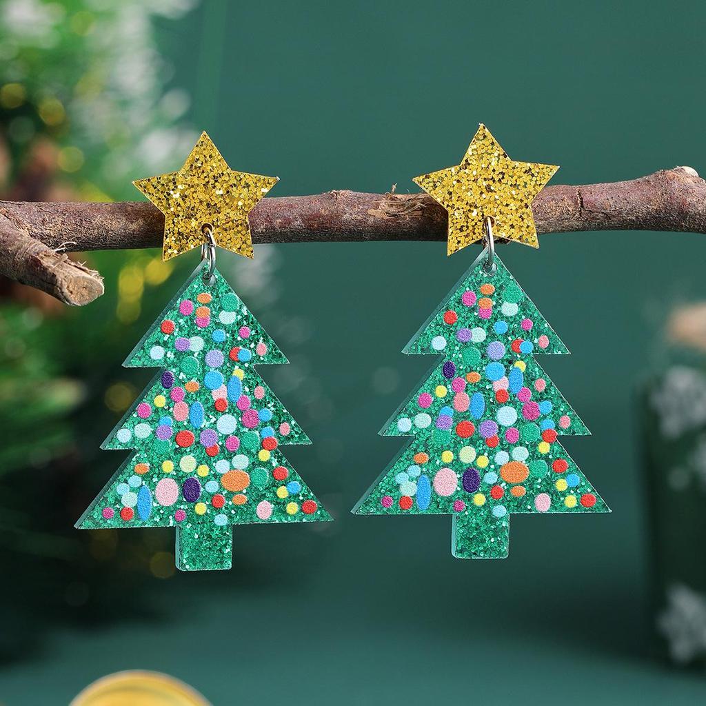 Europäische & Amerikanische Liebesherz Acryl Weihnachtsbaum Ohrringe für Damen