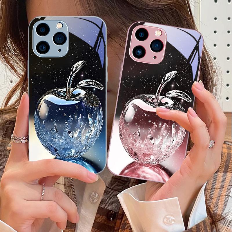 Transparente Kristall-Apfel-Hülle für iPhone 16 Pro Max 15 Pro 14 13 12 Mini 11 XS M Ax XR 7 8 Plu SE 2022 Hülle aus gehärtetem Glas