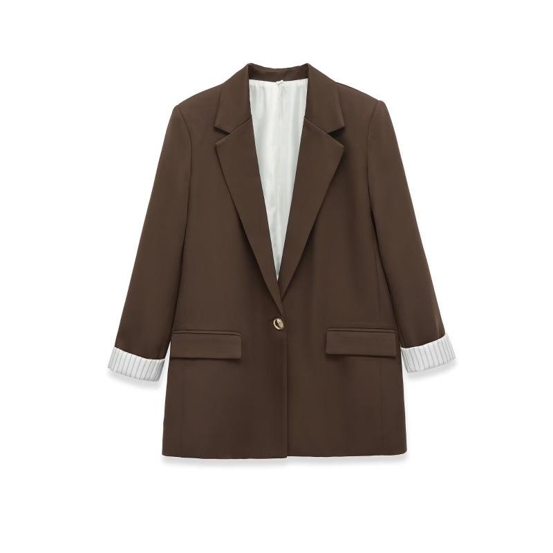 2026 Spring European & American Style Lapel Shoulder Suit Jacket Small коричневый