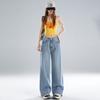 Light Blue High Waist Unique Design Relaxed Wide Leg Floor Sweeping Denim Pants Spring Summer For Women Casual Pants Oversize Denim Trousers