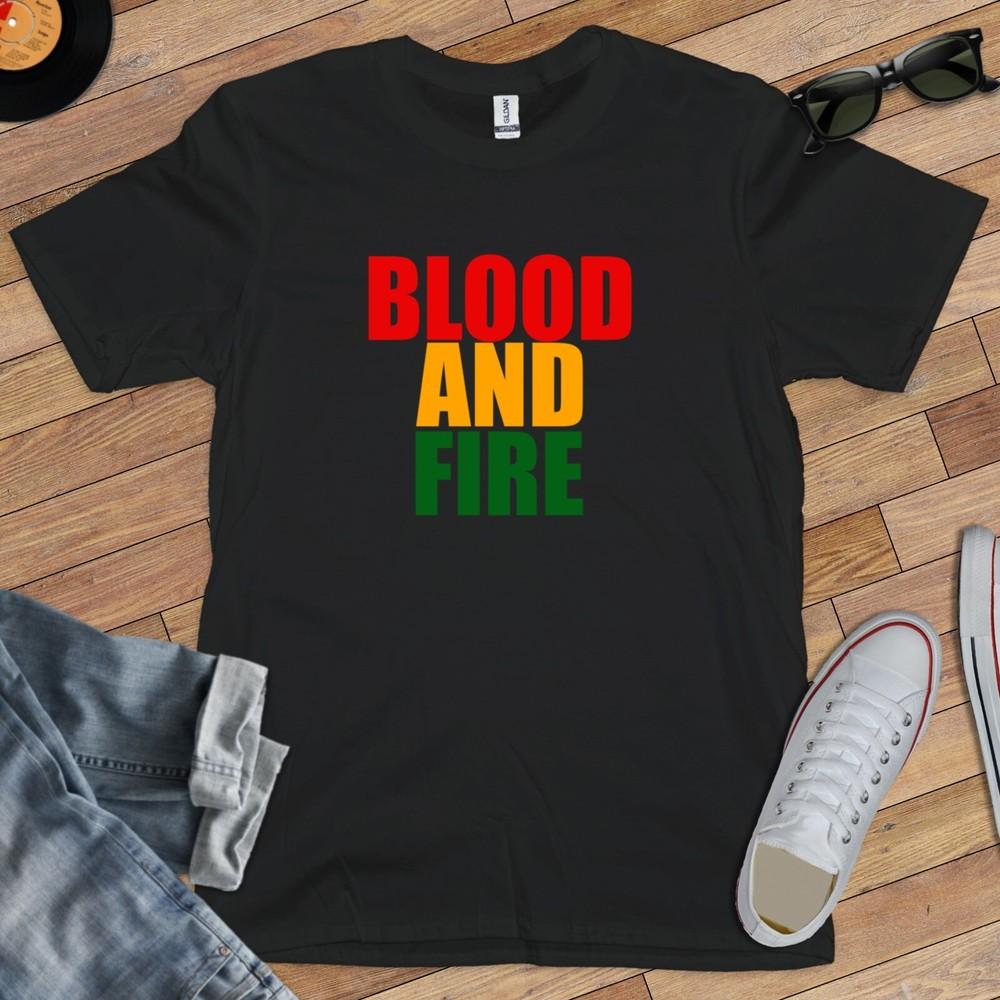 BLOOD AND FIRE - T-SHIRT (Reggae Dub Roots Niney DJ Tubby Perry Trojan Carnival) Unisex T-Shirt XL