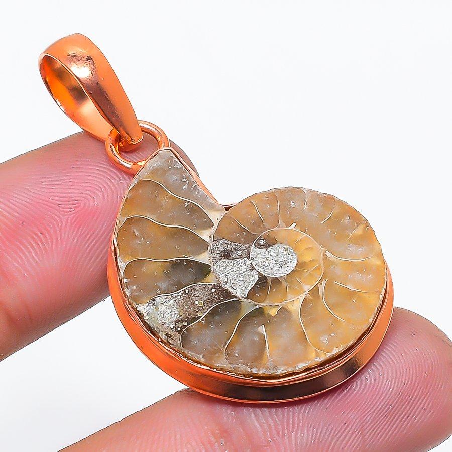 Natural Ammonite Fossil Gemstone 925 Sterling Silver Jewelry Pendant 1.77  AP-14399