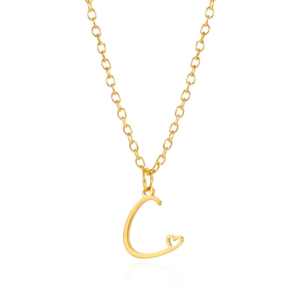 Gold Heart Alphabet Jewelry Necklace With O Chain For Female Fashion Accessory