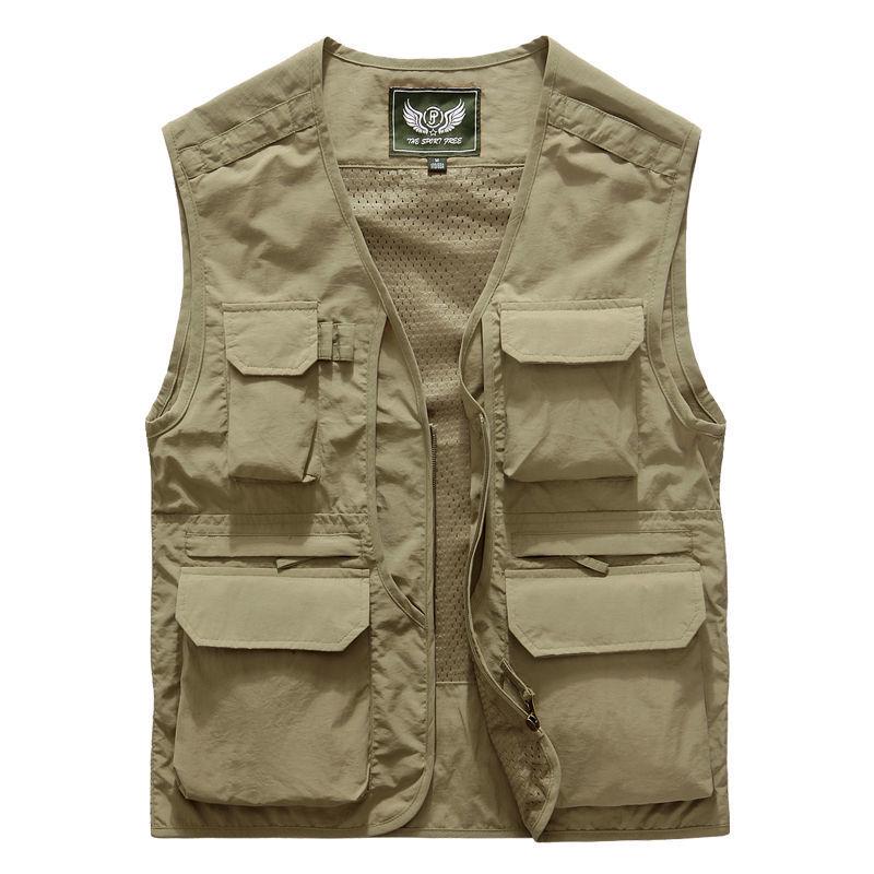 Men's Outdoor Multi-Pocket Mesh Fishing Vest with Logo Print