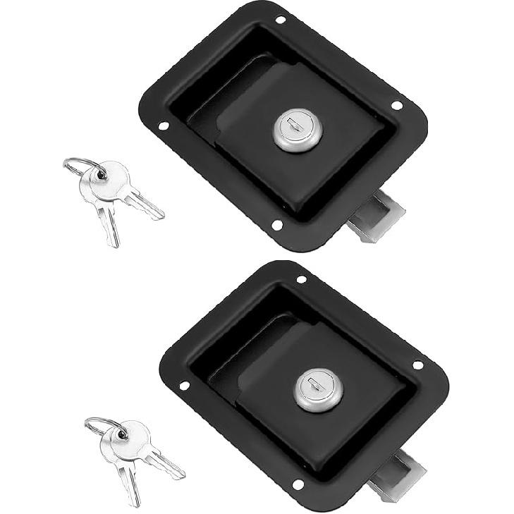 QWORK Stainless Steel Travel Trailer Lock, 2 Pack Heavy Duty Flush Mount Handle Latches, Keyed Alike Door Latch, Black