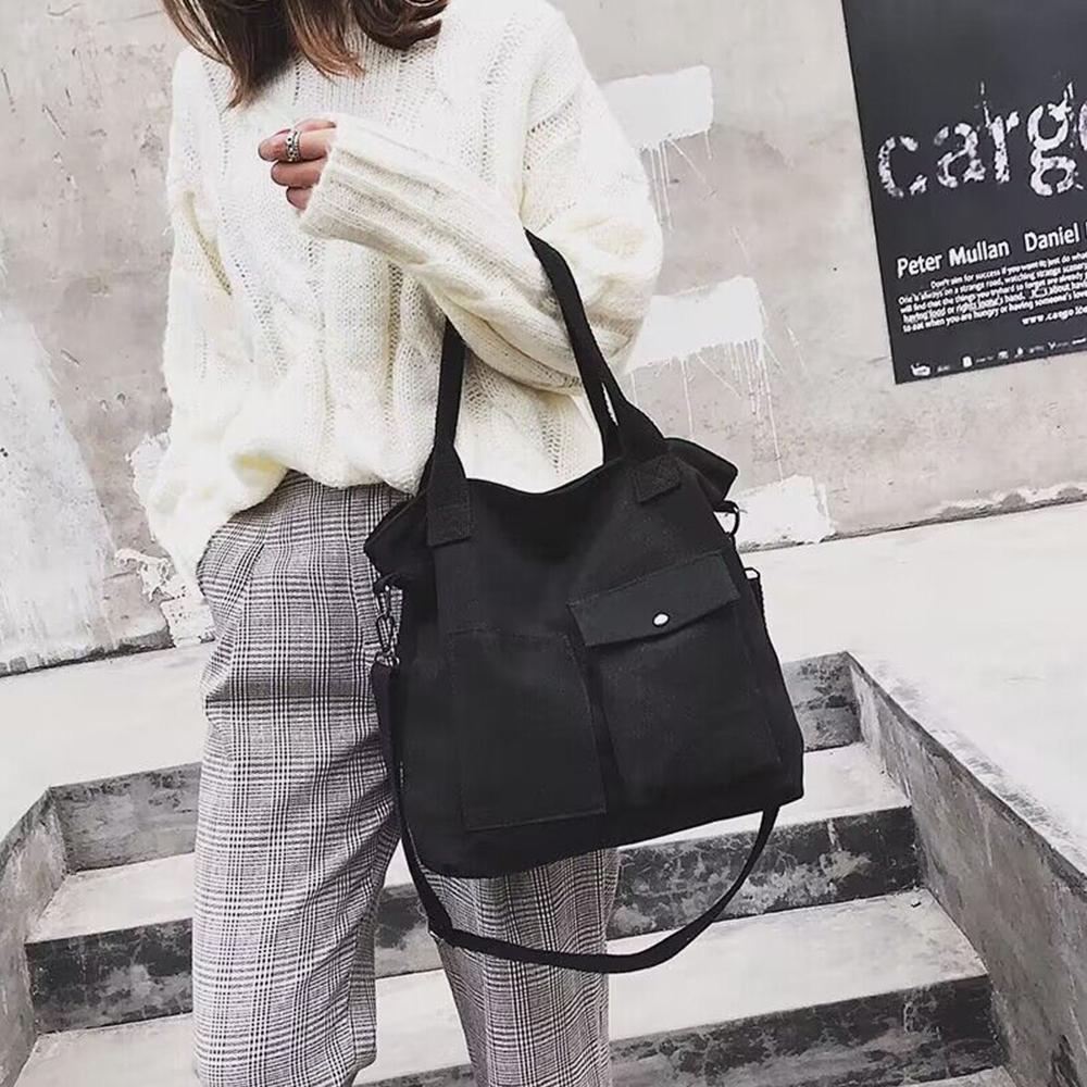 New Canvas Shoulder Bag Shopping Bag Large Capacity Crossbody Bag Purse Reusable Large Beach Bag Ladies