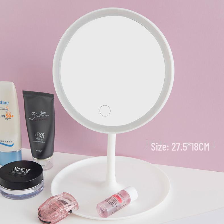 Tabletop LED Makeup Mirror with Smart Adjustable Tri-Color Lighting and One-Touch Charging