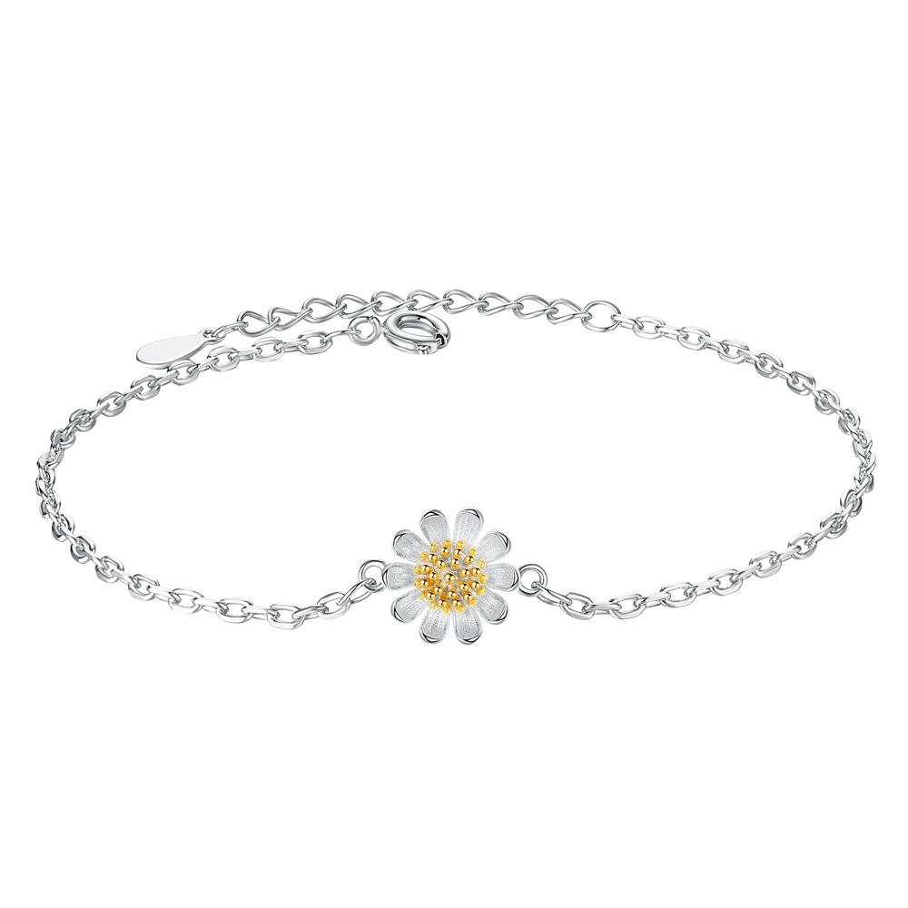 S925 Silver Bracelet Simple Sunflower Small Daisies Chrysanthemum Sunflower Bracelet Jewelry Gift For Women