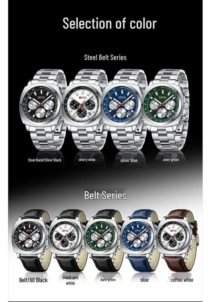 OFNS Men's Multi-Function Waterproof Quartz Watch - Business Edition with Calendar and Six-Hand Chronograph.