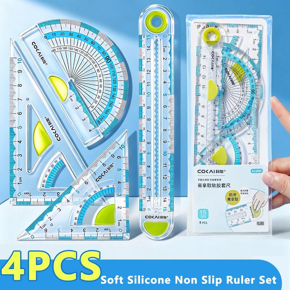 4pcs Soft Silicone Straight Ruler Non Slip Triangle Rulers Simple Stationery Ruler  School Office