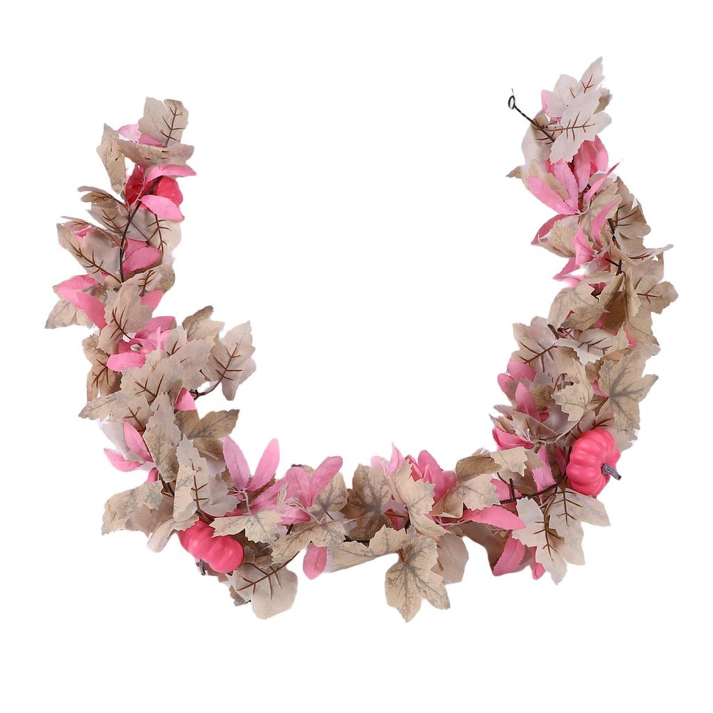 Pink Pumpkins Fall Garland Maple Leaves Thanksgiving Table Centerpiece Autumn Decoration for Home Porch Fireplace Outdoor