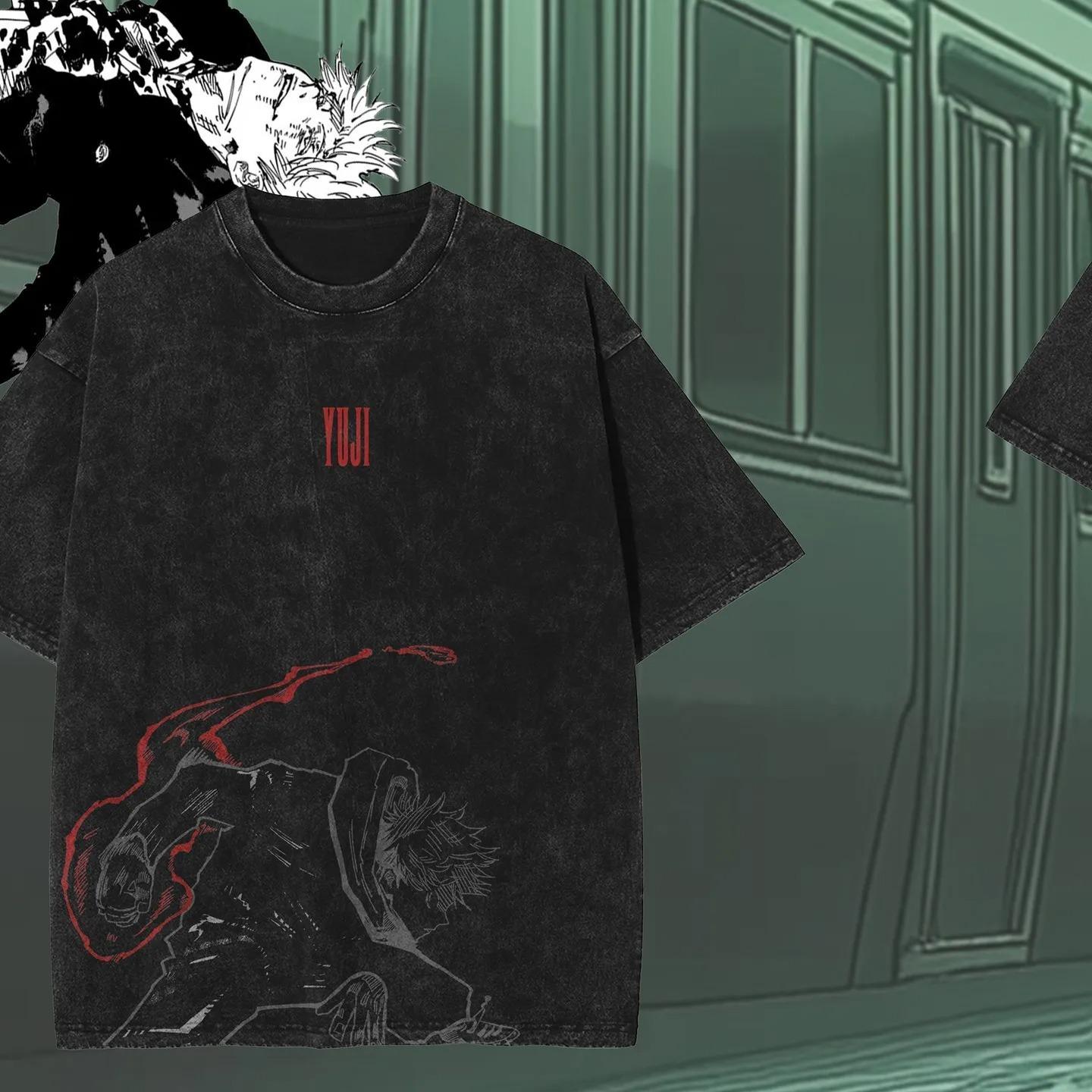 

Футболка Jujutsu Kaisen Мужская Женская Стиранный Хлопок Оверсайз Одежда Летняя Тяжелый Хлопок Высокое Качество Уличная Одежда Женский Мужской Футболка L