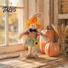 Patio Autumn Theme Decor Standing Fall Scarecrow Decoration, Rustic Halloween Thanksgiving Ornament Outdoor Yard Ornaments with Clothes Hat