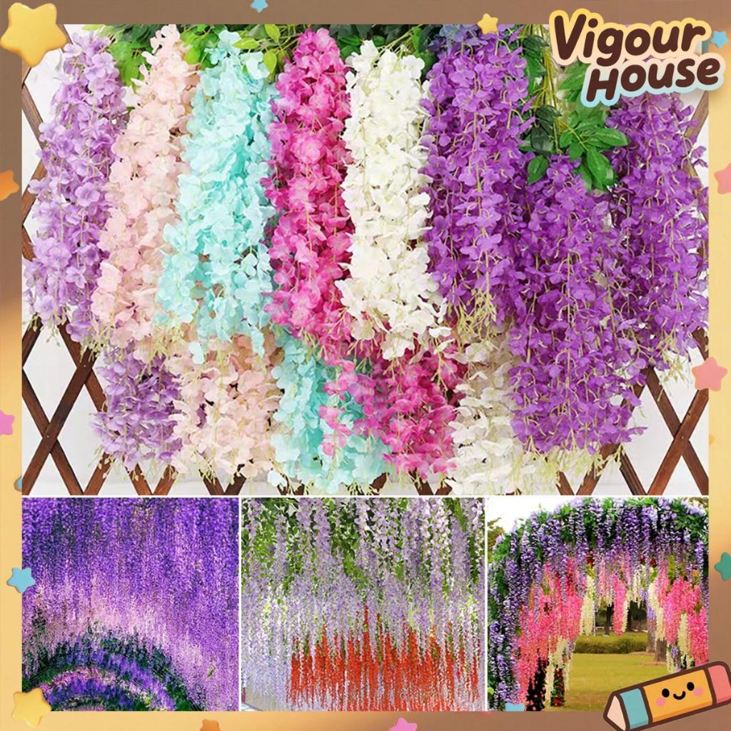 Wisteria Hanging Flowers Artificial Fake Decorative Vine Garland for Bedroom Wall Decor Lush Greenery Fake Flower Vines 3.6 Ft