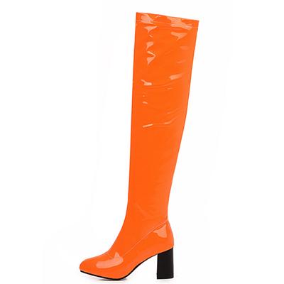 Fashion Fashion Over the Knee Boots Women Orange Red Yellow Green Patent Thigh High Boots Square High Heels Party Shoes Lady Plus Size