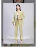 Elegant Green Women's Double-Breasted Woven Suit - Long-Sleeved, Slimming, Perfect for Spring and Autumn