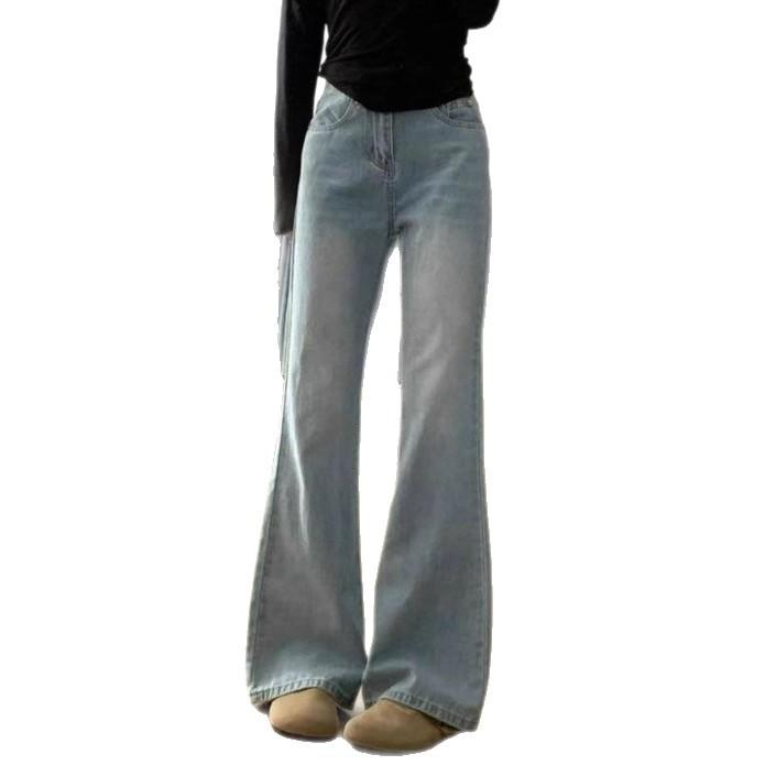 Bequeme Hellblaue Schlaghose Damen Frühling Sommer Hohe Taille Birnenförmige Figur Skinny Drapierend Micro Flare Hose Lange Jeans