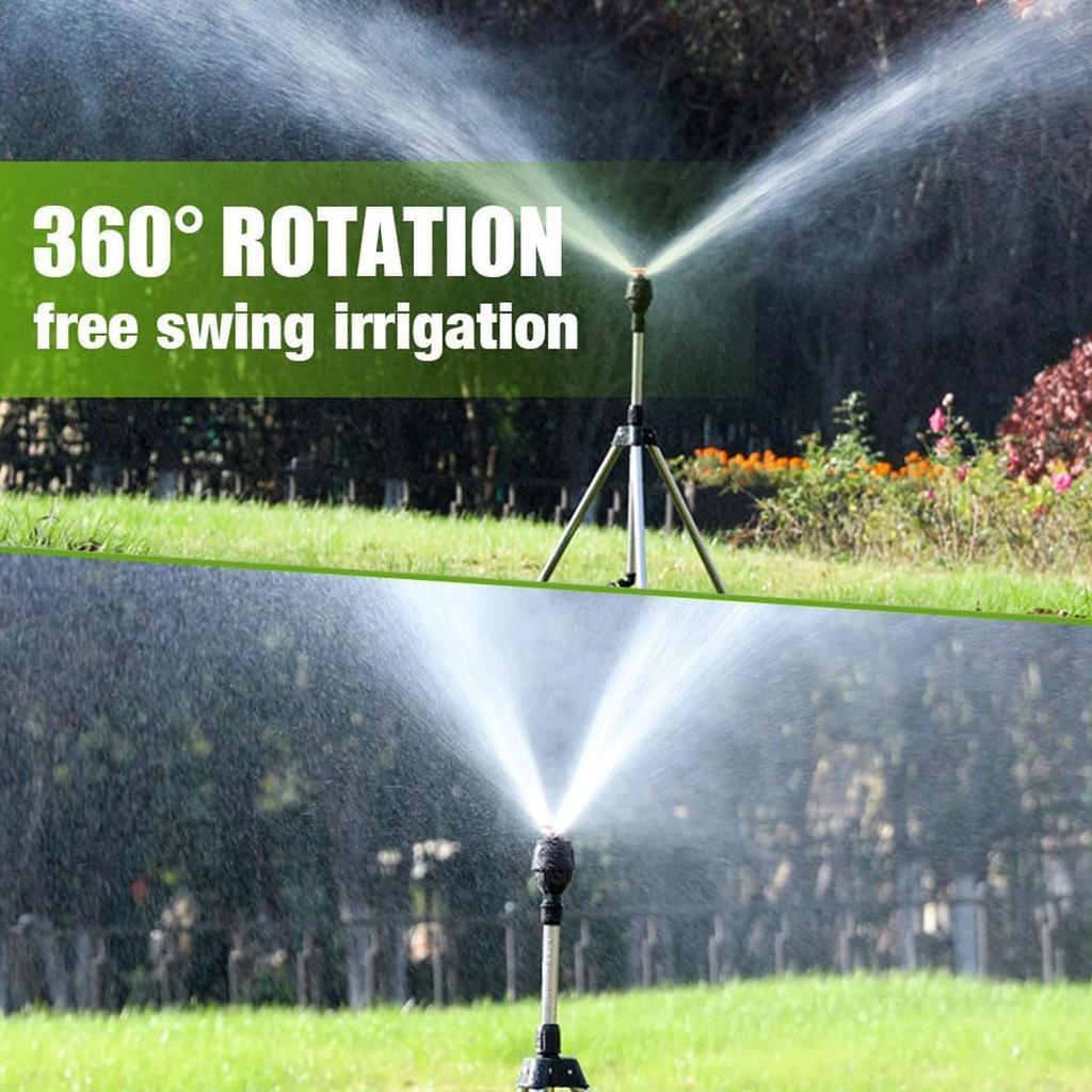 Lawn Metal Base Tripod Sprinkler Head Leakproof Design 3/4in Hose Fitting Customizable Sprayed Patterns Outdoor Watering