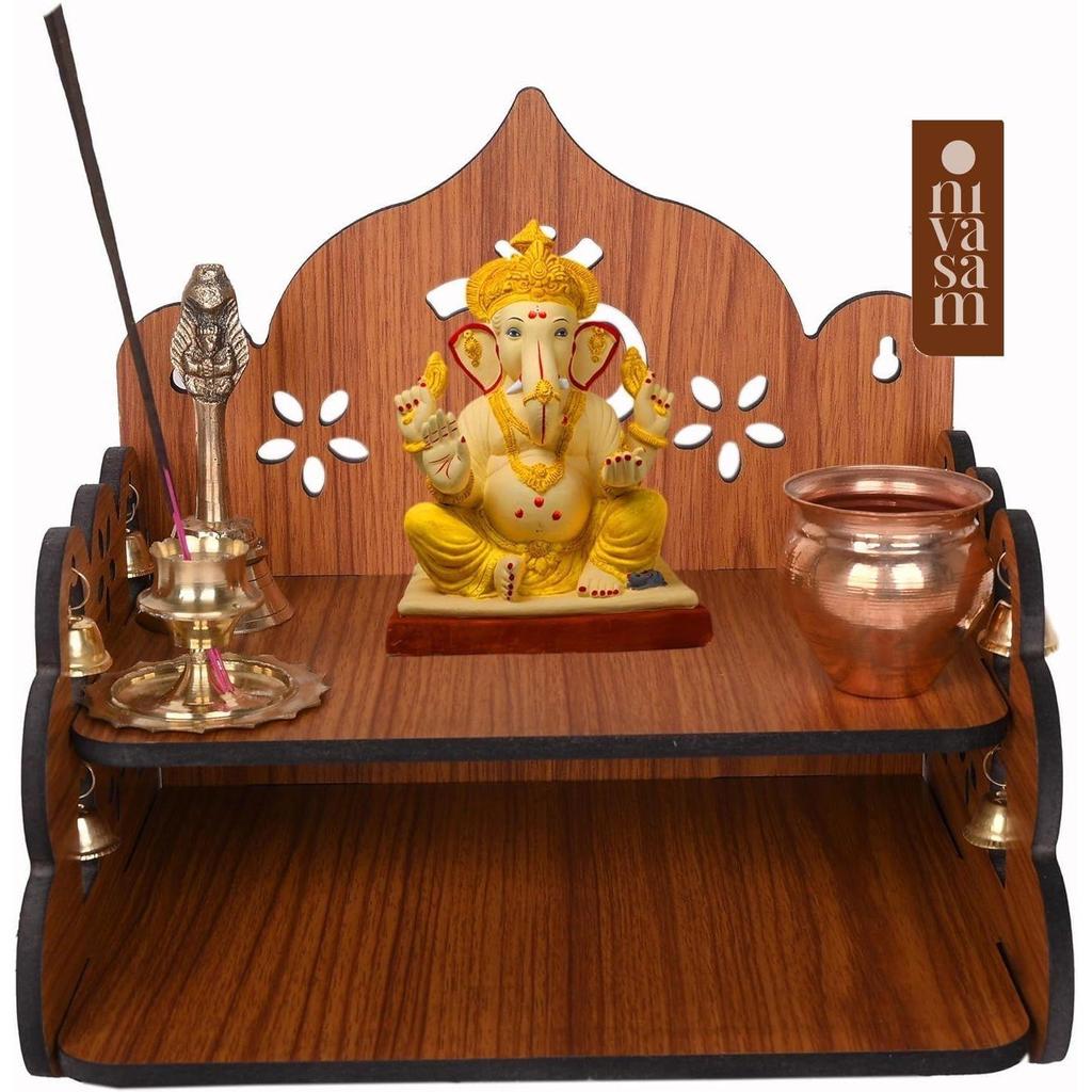 Pooja Mandir für Zuhause & Büro, Wandmontierter Holztempel, Pooja-Ständer mit Aufbewahrungsschrank, Heimdekor, Kleine & Große Größe (Mandir Design 1)