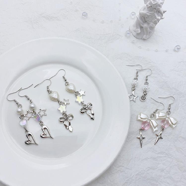 4 Pairs Bowknot/Star/Heart Ear Drop Colorful Dangle Earrings Stylish Decorations