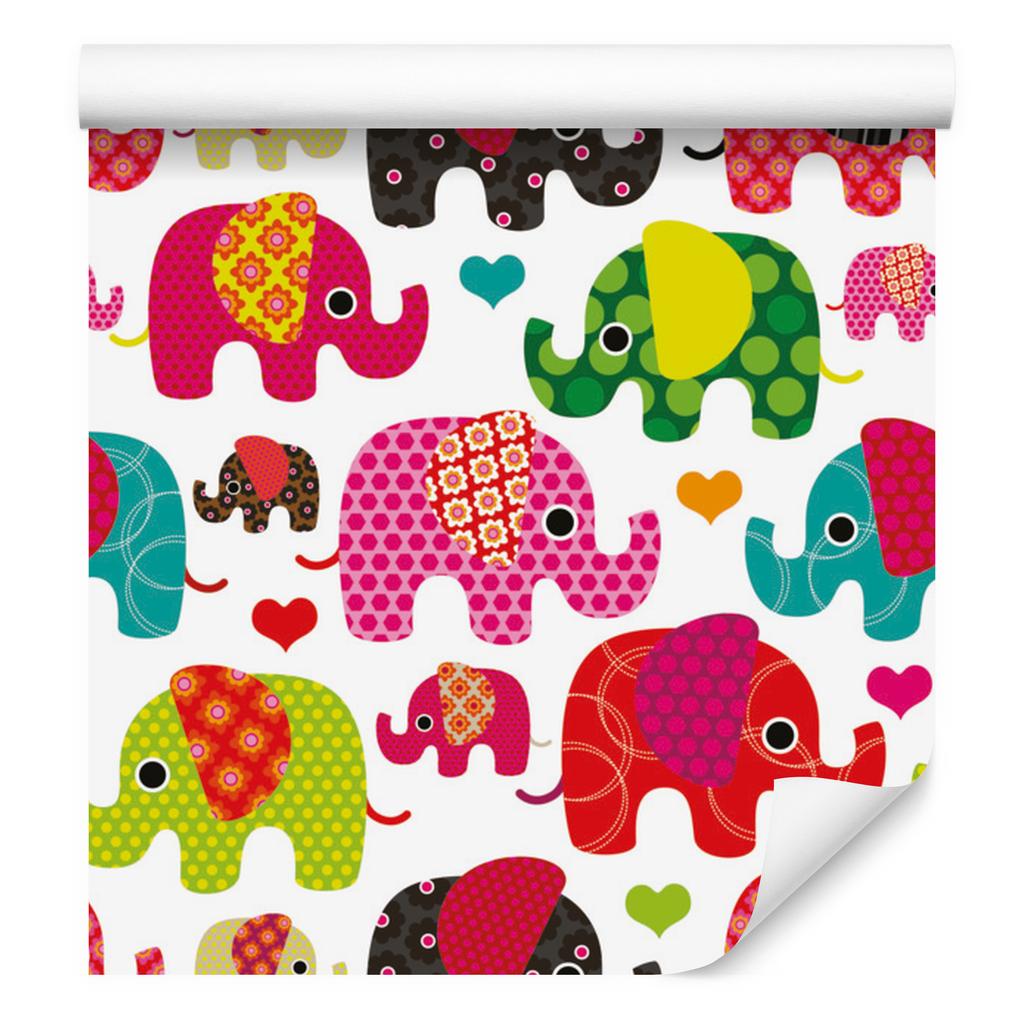 Colorful Elephants and Hearts Wallpaper for Living Room and Bedroom 50x1000