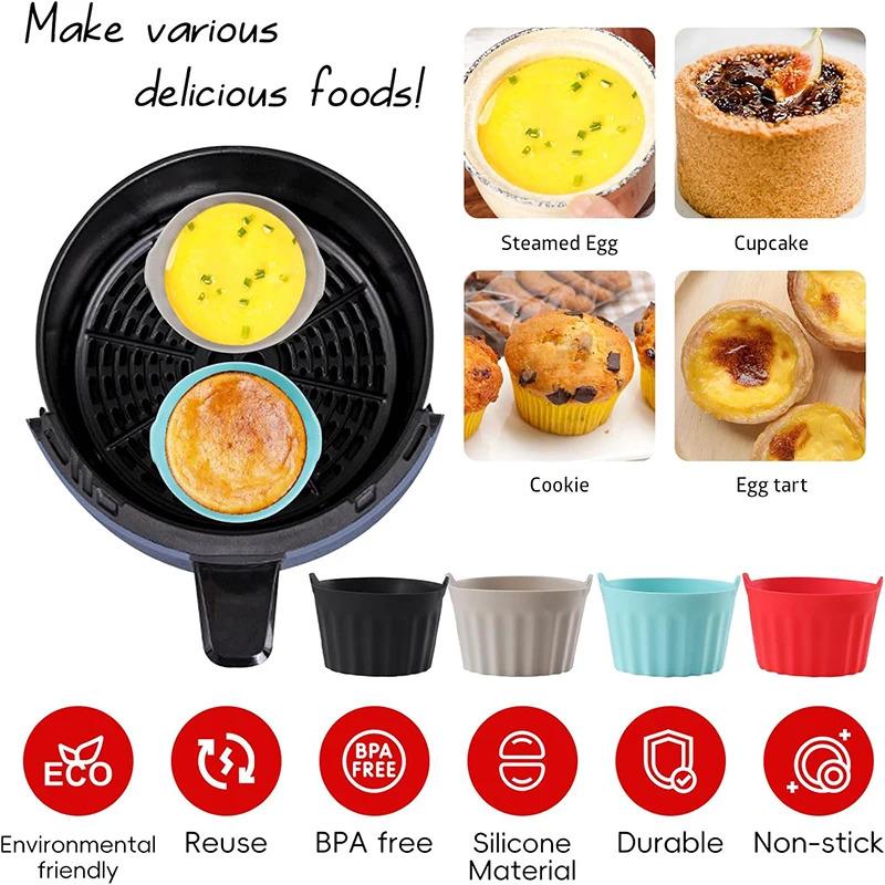 3/6Pcs Air Fryer Silicone Egg Poacher Cups Silicone Egg Cooker Mold Baking Custard Tart Pie Desserts Egg Poaching Maker