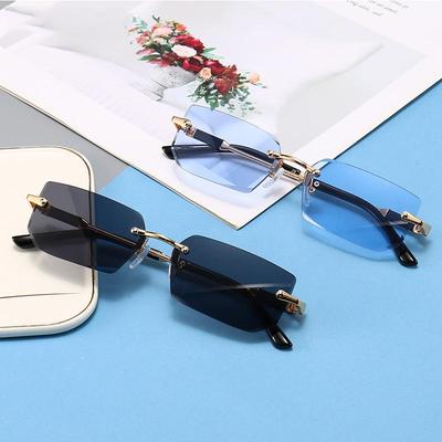 Sunglow Rectangular Rimless Sunglasses,Fashion Polarized Sun Glasses,Summer Women Decorative Eyewear,Shopping, Drive To Wear