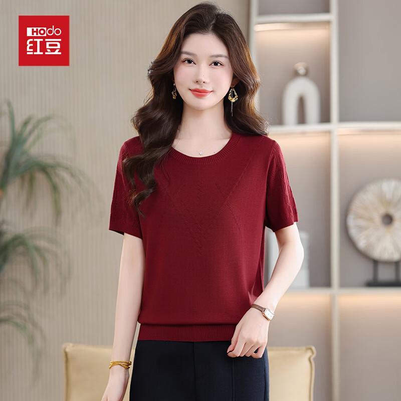 Hongdou Women's Ice Silk Short Sleeve Knit Top