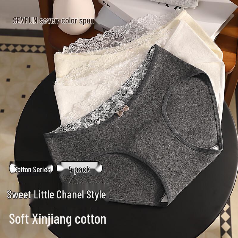 Qisefang Women s Antibacterial Cotton Lace Briefs (4-Pack) XL (130-150 Jin)