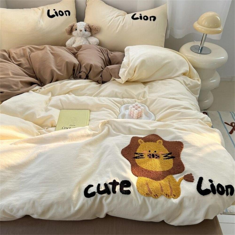 Cartoon German Cat Towel Embroidery Sanded Autumn And Winter Bedding Four-Piece Set Quilt Cover Bed Sheet Cute Student Dormitory