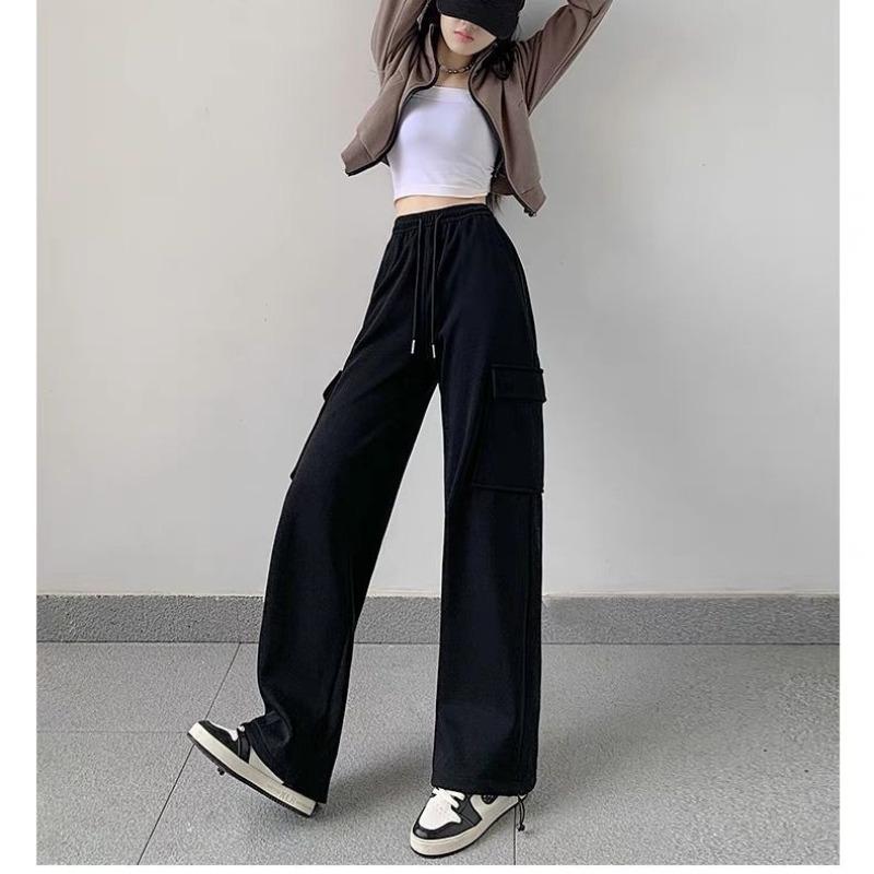 Overalls Women's Loose Casual Sweatpants Autumn and Winter New High-waisted and Thin Drawstring Tied Wide-leg Pants