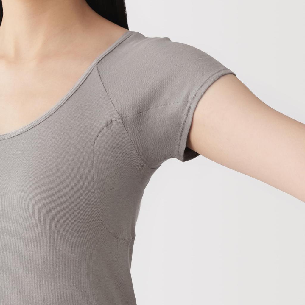 MUJI Light Cotton French Sleeve Top with Sand Size S Women's Sweat-Absorbing Pads, Beige, (FCC11A6S)