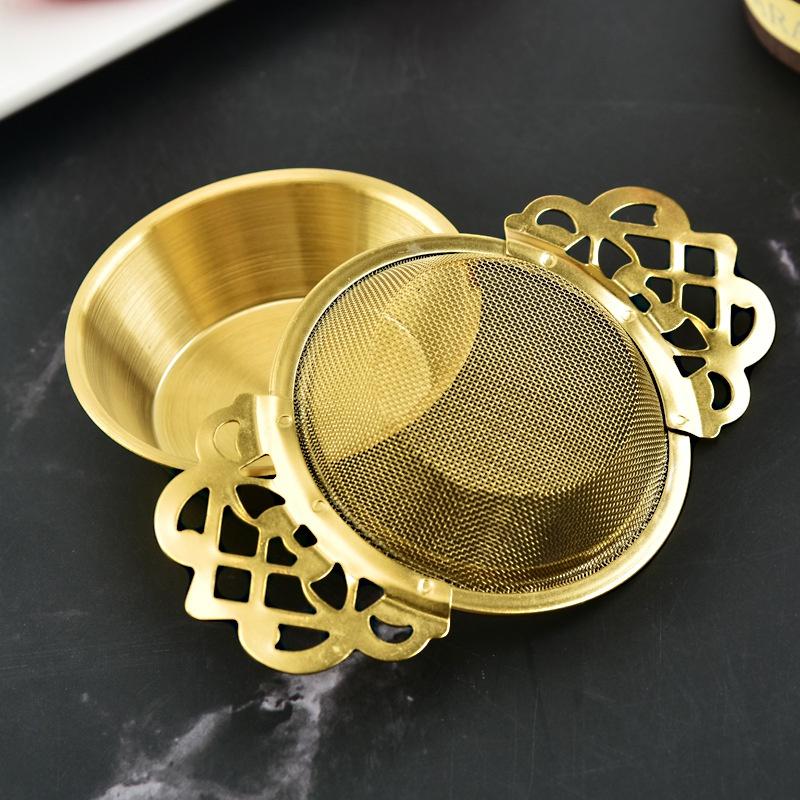 New Stainless Steel Tea Strainer Tea Strainer Golden Stainless Steel Tea Leaking Tea Strainer Lace Binaural Tea Strainer
