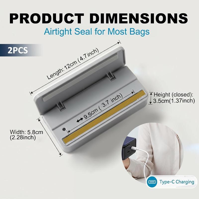 2 Pack Mini Bag Sealer, Magnetic Bag Sealer for Fridge, 6-Speed Adjustment and Led Display, No Preheating Required with Cutter