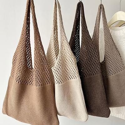 1Pc Simple Retro Hollow Crochet Bag, Large Capacity Casual Fashion Handbag Shopping Bag, Women's Woven Shoulder Bag