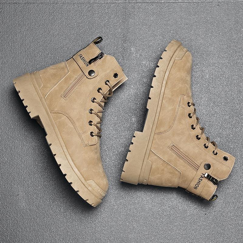 Men's Winter High Top Work Boots British Style Outdoor Ankle Boots Waterproof Non-Slip Safety Shoes Casual Hiking Leather Shoes